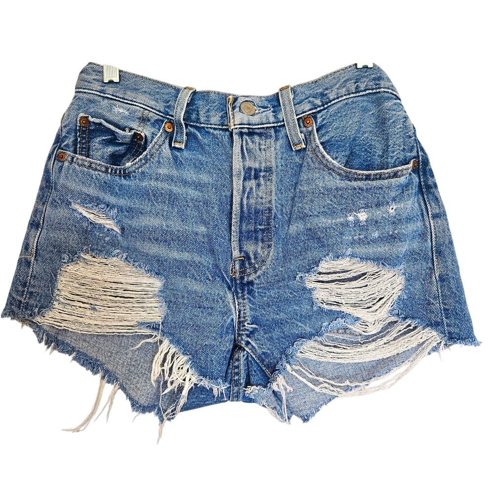 Levi Strauss 501 Original Womens Size 27 Blue Distressed Highrise Cutoff Shorts
